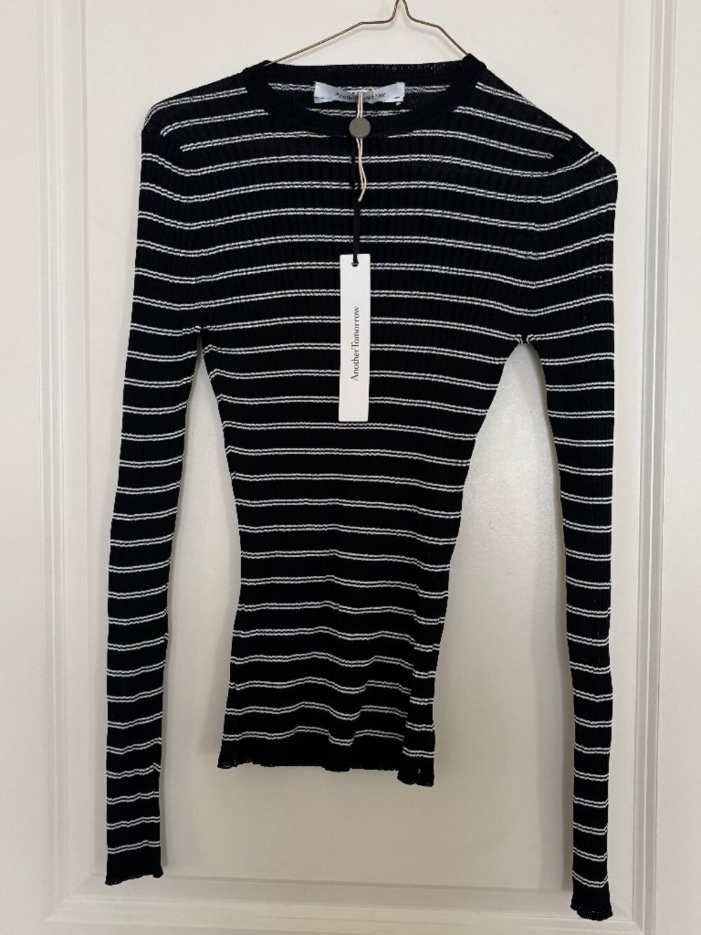 NWT Another Tomorrow Black & White Striped Ribbed Long Sleeve Top – Size S – Mad